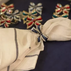Enamel Bow Skinny Napkin Rings in Navy, Set of Four