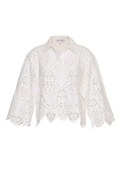 Erica Shirt in White Embroidered Eyelet