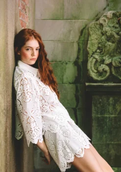 Erica Shirt in White Embroidered Eyelet