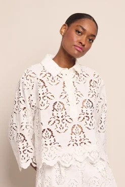 Erica Shirt in White Embroidered Eyelet