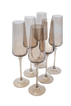 Estelle Colored Champagne Flute, Set of 6 in Gray Smoke
