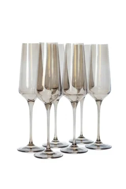 Estelle Colored Champagne Flute, Set of 6 in Gray Smoke