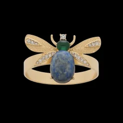 Etched Wing Big Skinny Napkin Rings in Lapis Lazuli, Set of Four