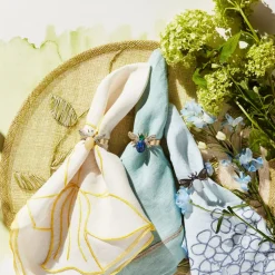 Etched Wing Big Skinny Napkin Rings in Lapis Lazuli, Set of Four