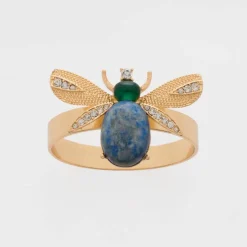 Etched Wing Big Skinny Napkin Rings in Lapis Lazuli, Set of Four