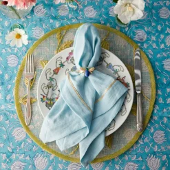 Etched Wing Big Skinny Napkin Rings in Lapis Lazuli, Set of Four