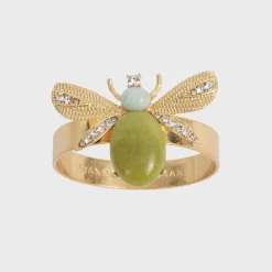 Etched Wing Bug Skinny Napkin Rings in Lemon Jasper, Set of Four