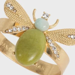 Etched Wing Bug Skinny Napkin Rings in Lemon Jasper, Set of Four