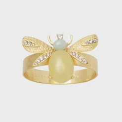 Etched Wing Bug Skinny Napkin Rings in Lemon Jasper, Set of Four