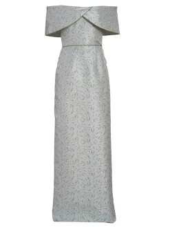 Eveline Floral Satin Off-The-Shoulder Gown