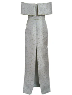 Eveline Floral Satin Off-The-Shoulder Gown