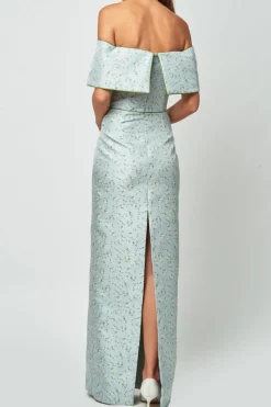 Eveline Floral Satin Off-The-Shoulder Gown