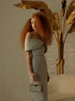 Eveline Floral Satin Off-The-Shoulder Gown