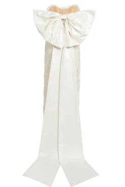 Evora Pearl Beaded Lace Gown with Large Detachable Bow