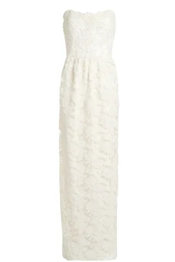 Evora Pearl Beaded Lace Gown with Large Detachable Bow