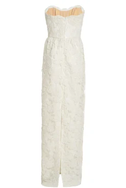 Evora Pearl Beaded Lace Gown with Large Detachable Bow