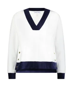 Farrah Pullover in White with Navy Trim