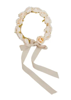 Faux Flower Pearl Detail Crown with Ivory Flower