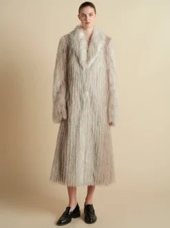 Faux Fur Coat in Ivory Mélange