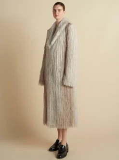 Faux Fur Coat in Ivory Mélange