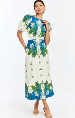 Faye Midi Dress in Green Blue