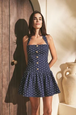 Felicity Mini Dress in Dots Navy