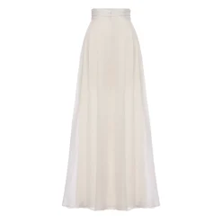 Felix Trouser in Ivory Silk Crepe with Chiffon Overlay