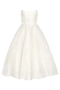 Fiorela White Floral Jacquard Strapless Midi Dress