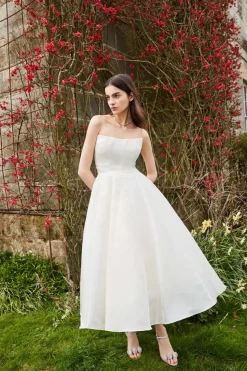 Fiorela White Floral Jacquard Strapless Midi Dress