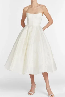 Fiorela White Floral Jacquard Strapless Midi Dress