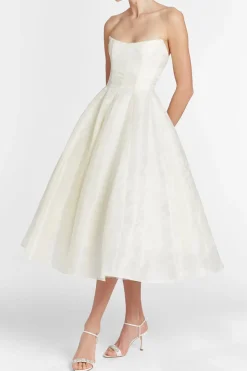 Fiorela White Floral Jacquard Strapless Midi Dress