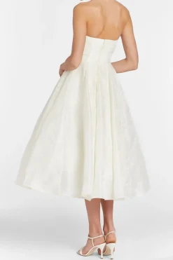 Fiorela White Floral Jacquard Strapless Midi Dress