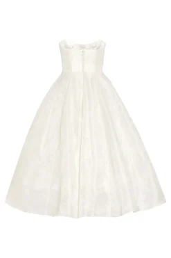 Fiorela White Floral Jacquard Strapless Midi Dress