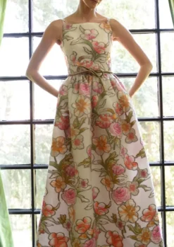 Fit and Flare Dirndl Skirt Embroidered Floral Organza Gown