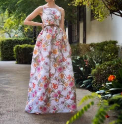 Fit and Flare Dirndl Skirt Embroidered Floral Organza Gown