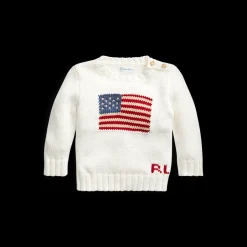 Flag Cotton Crewneck Sweater in White
