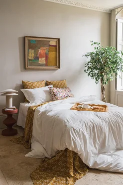 Flat Top Sheet Made With Liberty Fabric in Capel Mustard