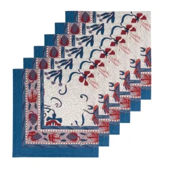 Fleur Des Indes Napkins in Blue & Red, Set of 6