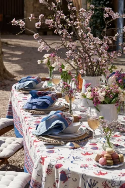 Fleur Des Indes Tablecloth in Blue & Red