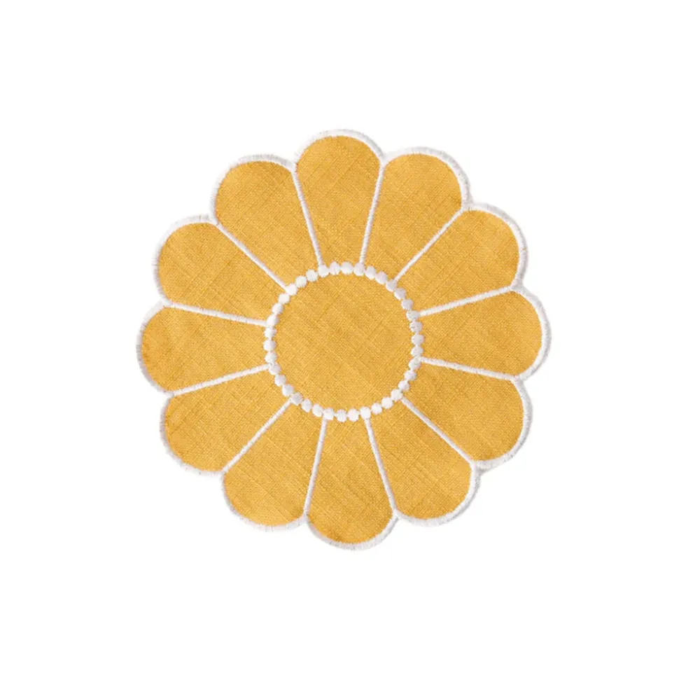 Floral Embroidered Bread Basket Liner in Yellow