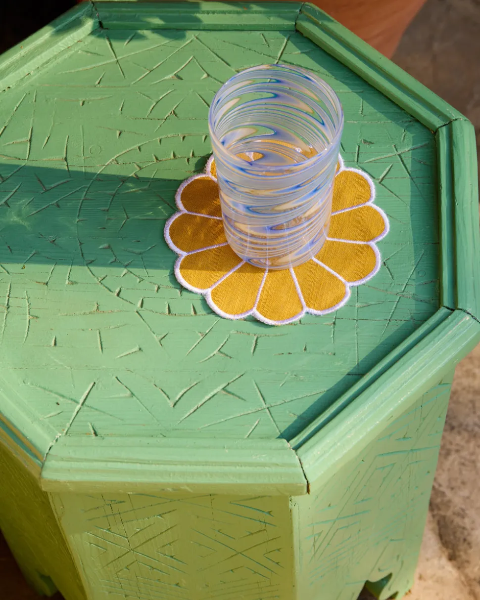 Floral Embroidered Bread Basket Liner in Yellow
