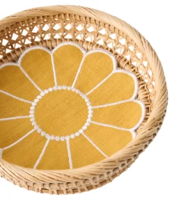 Floral Embroidered Bread Basket Liner in Yellow