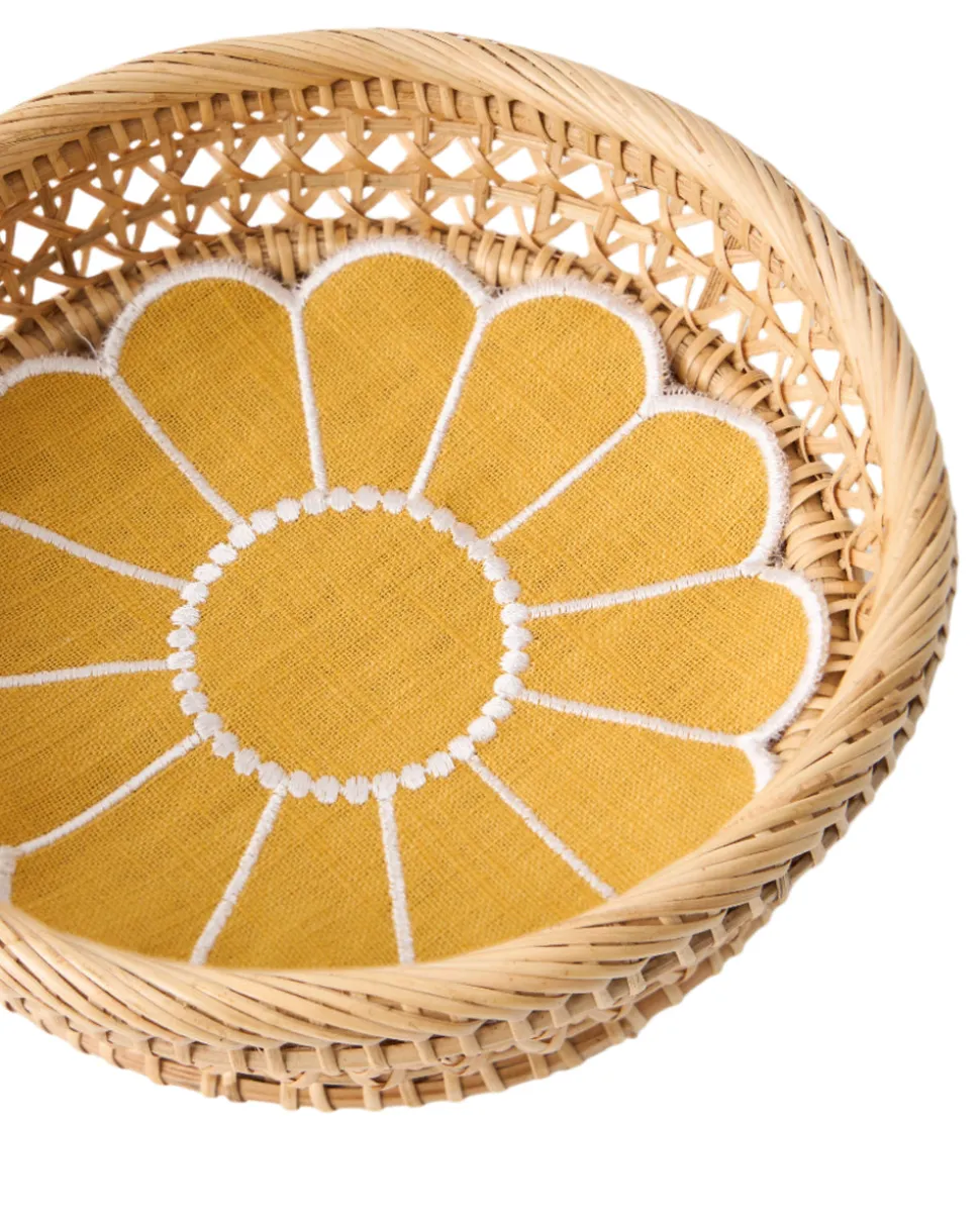 Floral Embroidered Bread Basket Liner in Yellow