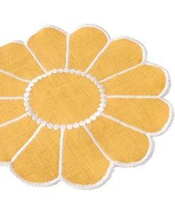 Floral Embroidered Bread Basket Liner in Yellow