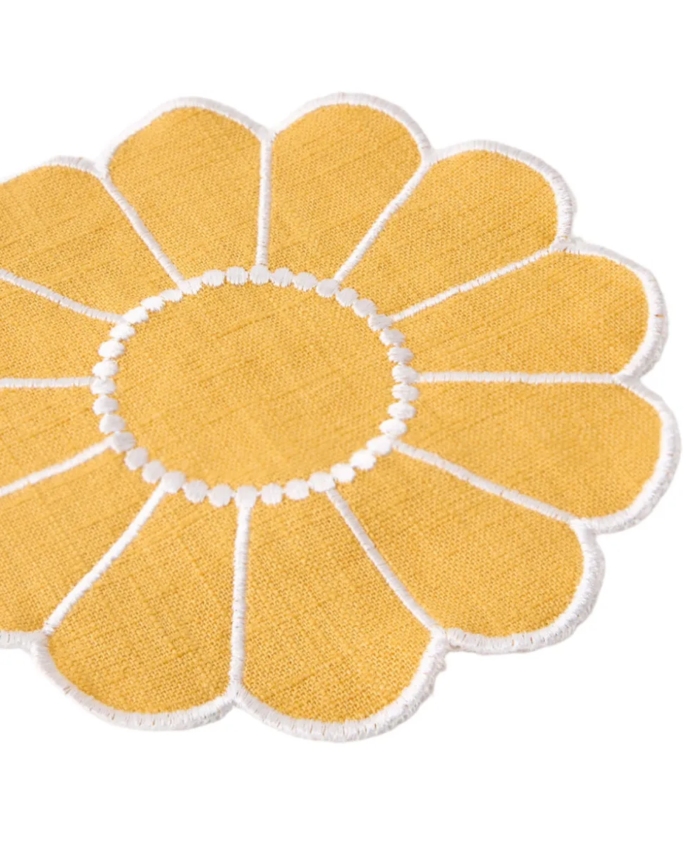 Floral Embroidered Bread Basket Liner in Yellow