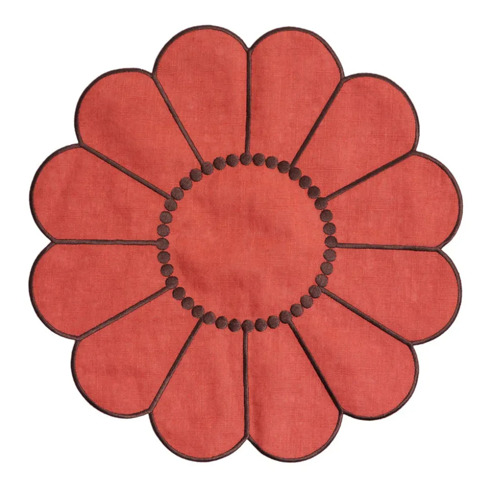 Floral Embroidered Placemat in Terracotta