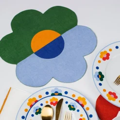 Floral Linen Patchwork Placemats in Green/Blue, Set of 4
