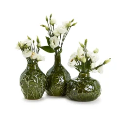 Floral Scape Relief Pattern Vase, Set of 3