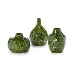 Floral Scape Relief Pattern Vase, Set of 3