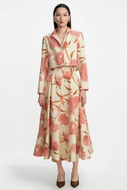 Floral Velvet Cropped Tucked Jacket in Pink Multi